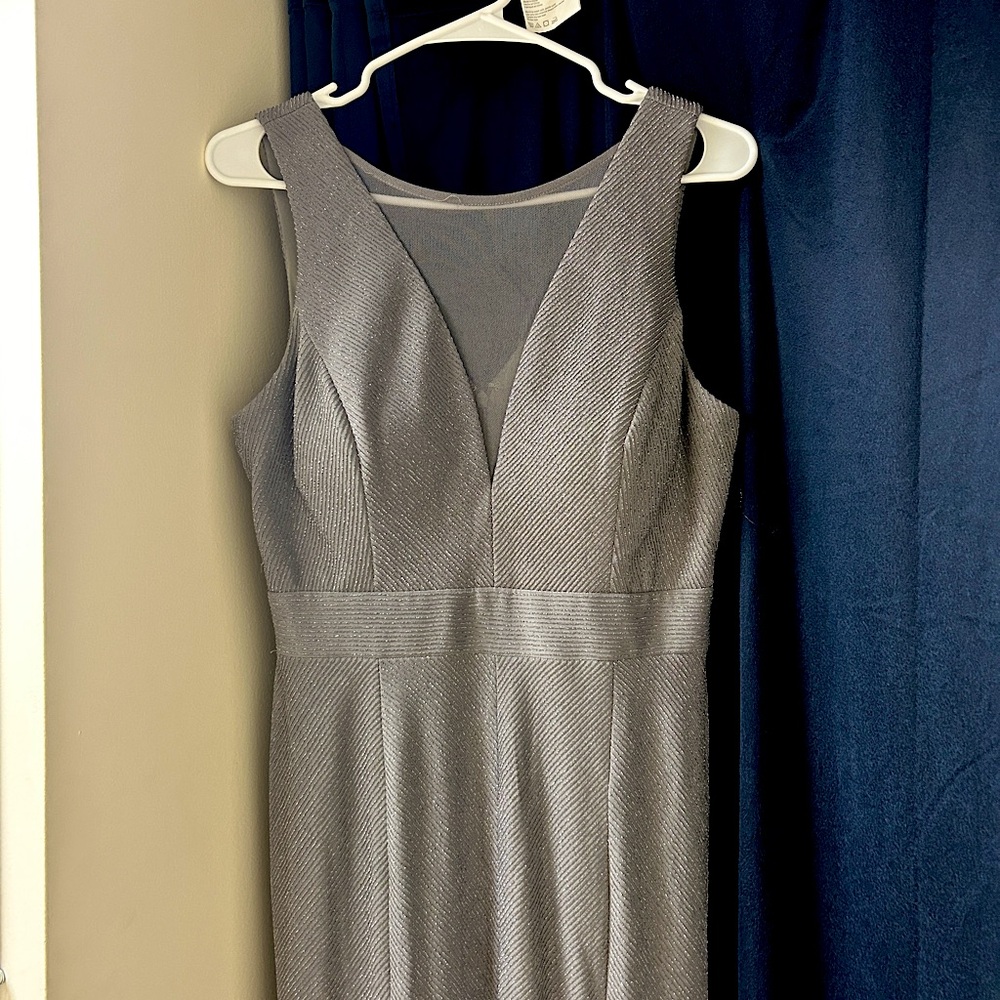 NIGHTWAY V neck, floor length gown, silver!